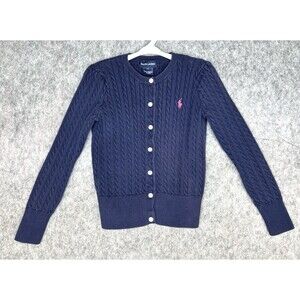 Ralph Lauren Girl’s Cable Knit Cardigan Sweater - Navy Blue - Size 6X
